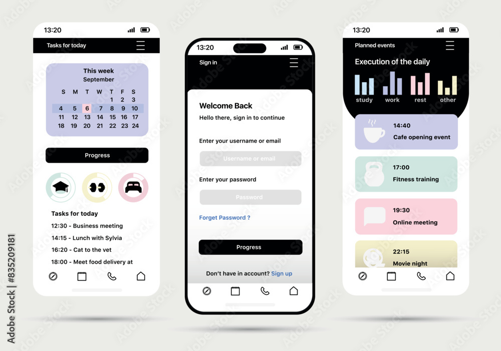 Poster tasks app concept in flat design. a convenient and effective application for planning the day with t