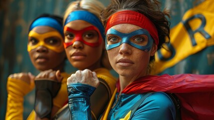a group of women dressed in superhero costumes