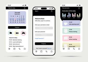 Tasks app concept in flat design. A convenient and effective application for planning the day with the ability to make a to-do list, track progress and see comparative graphs. Vector Illustration.