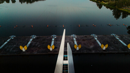old soviet water structures on lake malta in poznan in poland