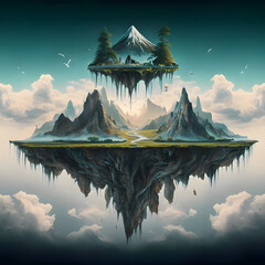An extraordinary surreal landscape image that defies the laws of gravity and conventional 