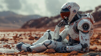 a man in a space suit sitting on the ground