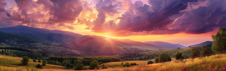 Stunning Sunset Over Picturesque Mountain Landscape
