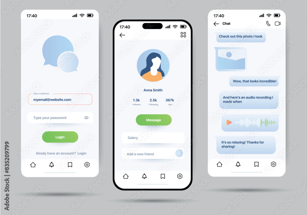 Poster message app concept in flat design. a convenient and minimalist application for communication, desig