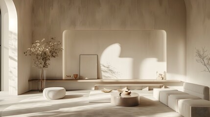 Cozy and Minimalist Living Room Design with Neutral Tones and Organic Decor Elements