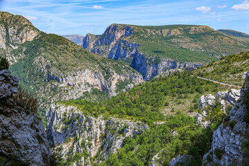 Verdon Gorge, a river canyon located in the southern Alps in France, as seen from its south side, in the department of Var