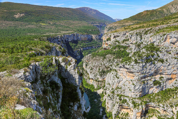 Verdon Gorge, a river canyon located in the southern Alps in France, as seen from its south side, in the department of Var