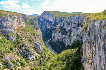 Verdon Gorge, a river canyon located in the southern Alps in France, as seen from its south side, in the department of Var