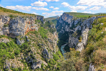 Verdon Gorge, a river canyon located in the southern Alps in France, as seen from its south side, in the department of Var