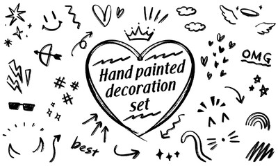 ポートレート向けいたずら書き風　ペン手書きイラストセット