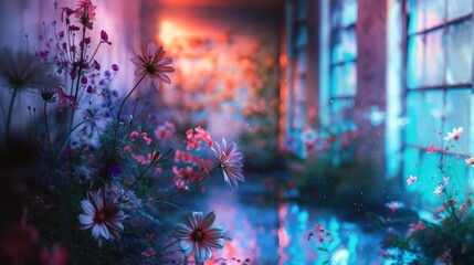 Dreamy Indoor Floral Scene - Evening Blossoms and Reflections