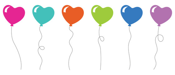 Balloon in cartoon style. Bunch of balloons for birthday and party. Flying balloon with rope. Set of colored party balloons tied with strings isolated on white background.  © Quirk Craft Studio