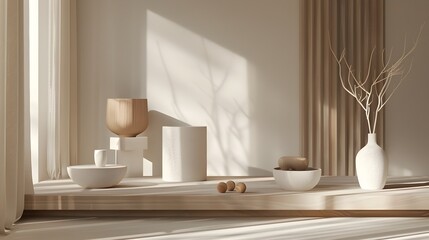 Peaceful Minimal Still Life with Natural Decor Elements in Bright Airy Room