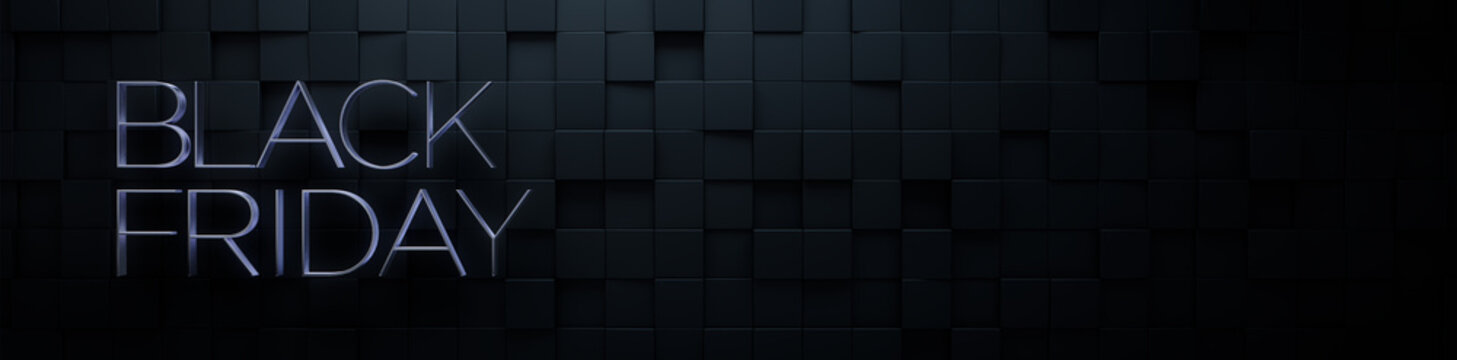 Premium Banner with Thin, Shiny 3D Typography on Square tiles. Black Friday Background with copy-space.