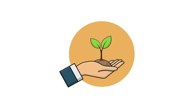 4K Hand Holding Growing Plant. Save Environment Concept Animation Video