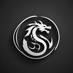 Obraz premium dragon tattoo style. chinese zodiac year of the dragon,, logo iconic dragon, circel, tatto.. black and white. simple. cool. icon. symbol. sign. 