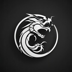 Fototapeta premium dragon tattoo style. chinese zodiac year of the dragon,, logo iconic dragon, circel, tatto.. black and white. simple. cool. icon. symbol. sign. 