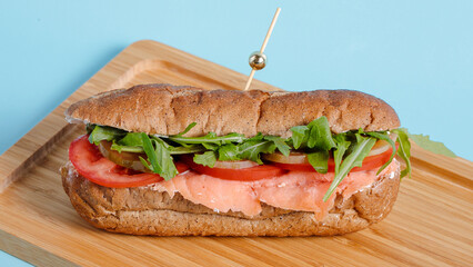 Ham sandwich on tray close up
