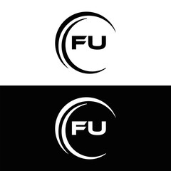 FU logo. F U design. White FU letter. FU, F U letter logo design. F U letter logo design in FIVE, FOUR, THREE, style. letter logo set in one artboard. F U letter logo vector design.	
