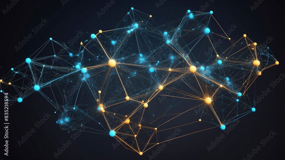 Wall mural dynamic 3d visualization of complex data structure with lines, points, and glow dots for network con
