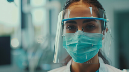 Dentist who wears a mask and protective shield while ensuring infection control in the dental office.