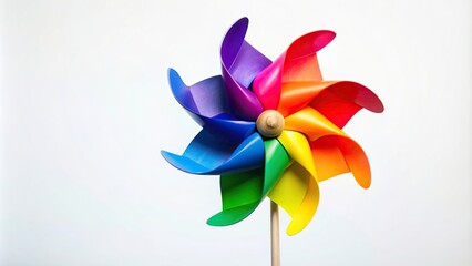 Colorful pinwheel spinning in the wind on a white background, pinwheel, colorful, spinning, wind, white background, toy, fun, rainbow, isolated, play, vibrant, happiness, summer, design
