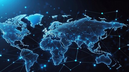 Global network connection concept World map with points and lines illustrating global business interactions. Vector illustration with blue glow dots enhancing the visual impact