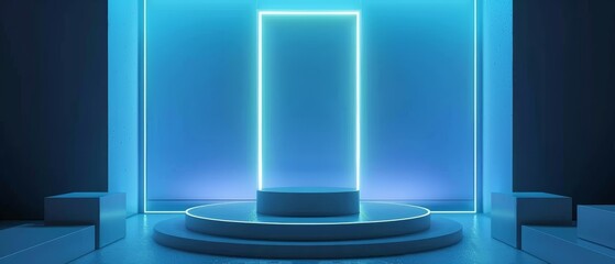 Beautiful futuristic technological light blue podium