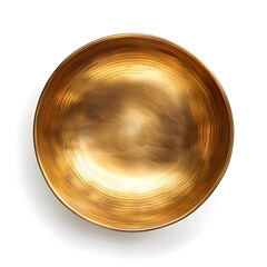 Golden bowl, top view, isolated on white background