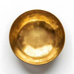 Golden bowl, top view, isolated on white background