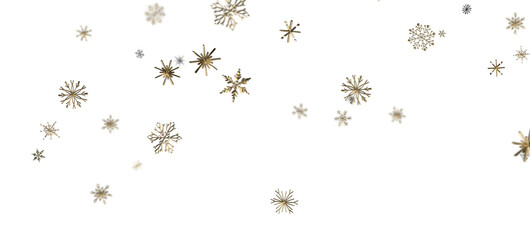 Snowflakes - new year pattern. Christmas theme, golden openwork shiny snowflakes, star, 3D rendering.