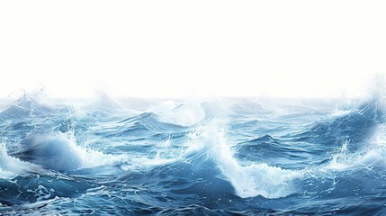 High sea water waves during the day isolated on white background