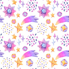 Seamless texture with watercolor cute stars. Hand-drawn children texture. Perfect for packing paper, decor, and textiles.