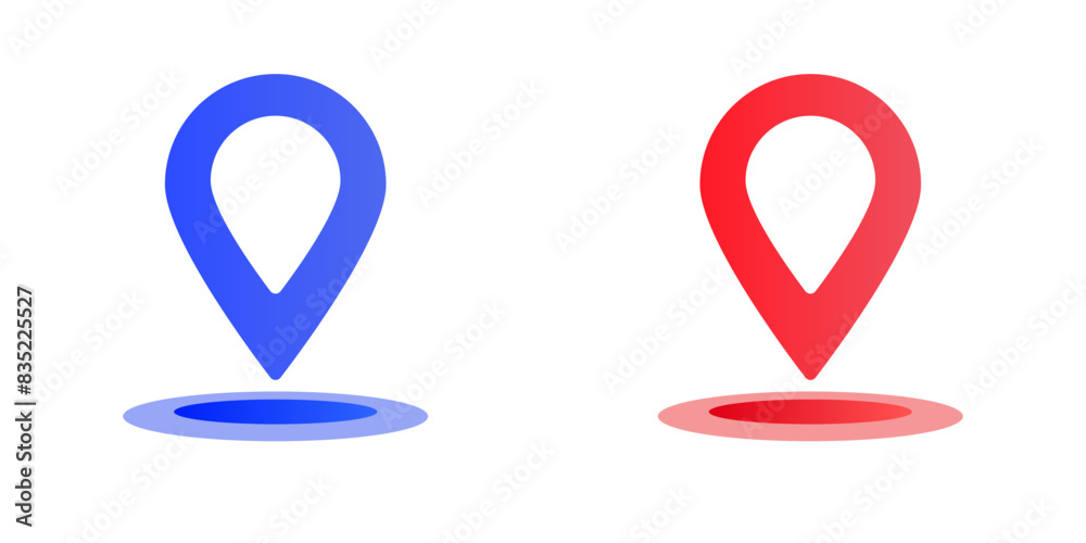 Wall mural set of map marker icons isolated on a white background - illustration of blue and red start and dest