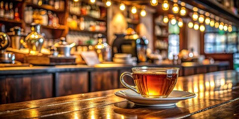 A cozy bar setting with a cup of tea on the counter , bar, soccer game, friends, woman, tea, smiling, watching, cozy, relaxed, social, sport, game, leisure, entertainment, atmosphere
