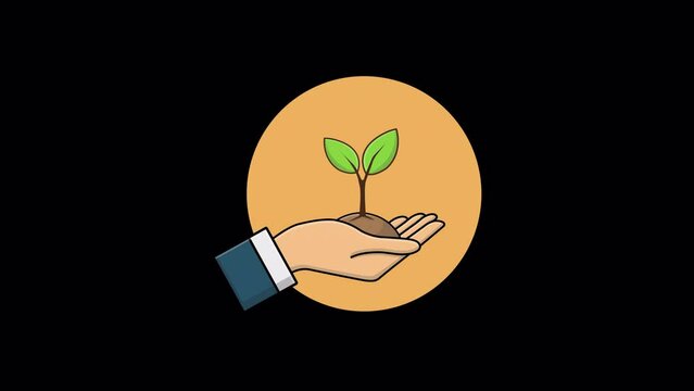 Hand Holding Growing Plant. Save Environment Concept Animation Video - Transparent