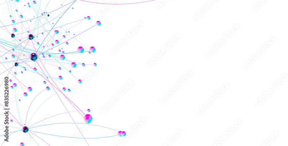 Poster Abstract polygonal space with connecting dots and lines. Dark background. Connection structure. 3d Widescreen