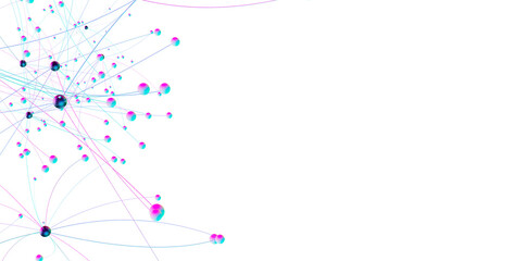 Abstract polygonal space with connecting dots and lines. Dark background. Connection structure. 3d Widescreen