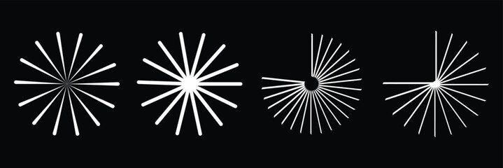 Radial circle lines. Circular lines elements. Symbol of Sun star rays. Flat design elements. Spokes with radiating stripes. Abstract illusion geometric shapes. Eps 10.