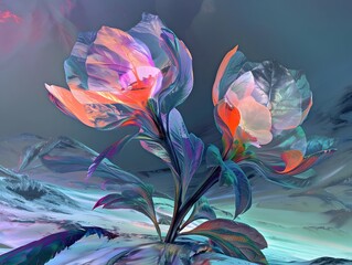 Digital Painting of Sensory organs of a Plant reacting to light,Frozen tundras