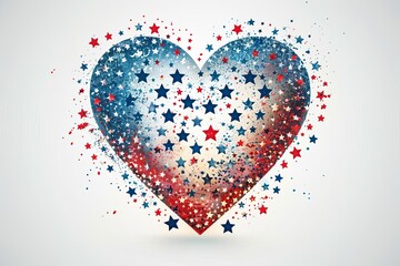 Heart-shaped design filled with red, white, and blue stars, symbolizing patriotism and celebration. Perfect for national holiday themes.