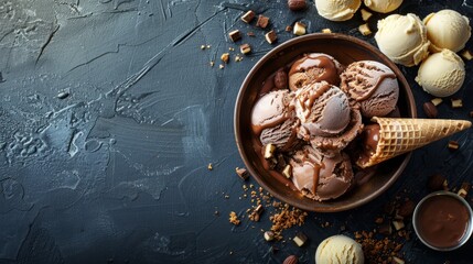 rocky road ice cream with copy space 