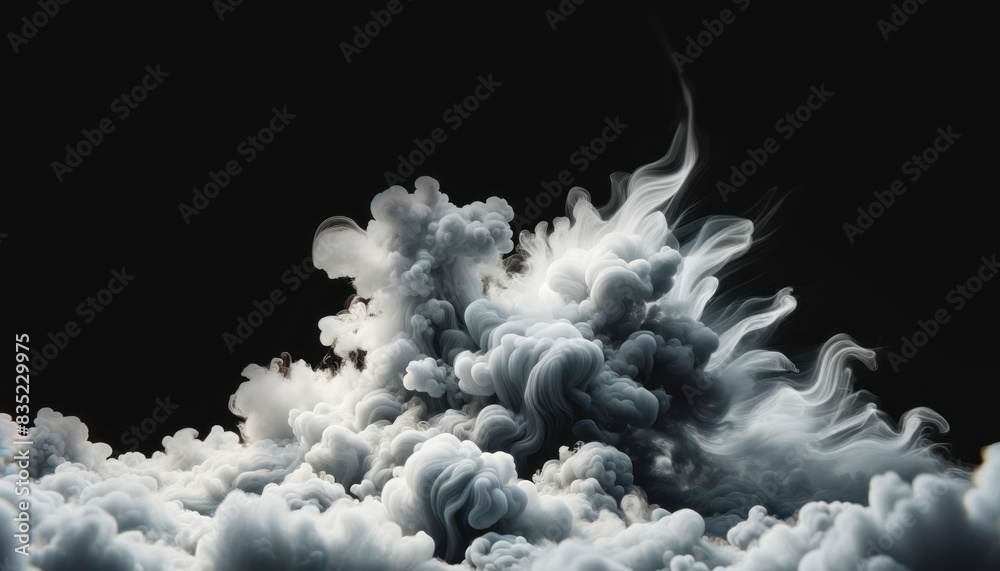 Poster swirling clouds of smoke on a dark background, expressing a dynamic and creative concept. generative