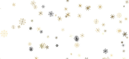 Snowflakes - new year pattern. Christmas theme, golden openwork shiny snowflakes, star, 3D rendering.