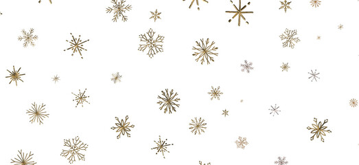 Snowflakes - new year pattern. Christmas theme, golden openwork shiny snowflakes, star, 3D rendering.