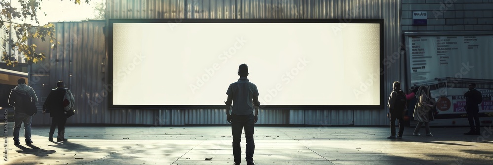 Aufkleber A clean blank screen is displayed for offers or advertisements in a public area with people walking past - Generative Artificial Intelligence