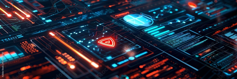 Poster The design of a wide futuristic banner consists of a 2-factor authentication login or cybersecurity fingerprint, and a secure online connection of professional trading or financial personal