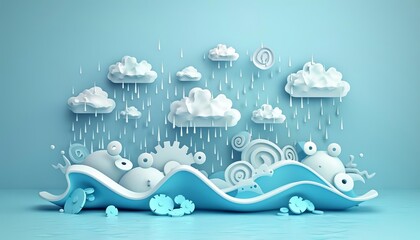 3D Model Abstract Art of Turbulent abstract weather icons with crashing rain and wind patterns