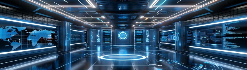 Obraz premium Model Abstract Art of Futuristic abstract ing of a cybersecurity command center