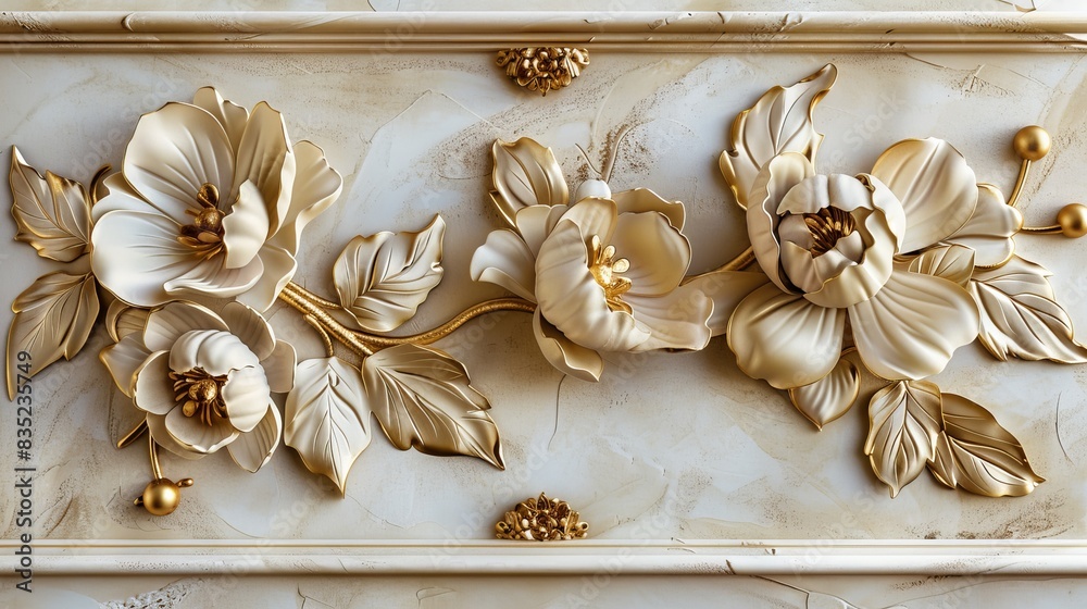 Aufkleber there is a gold texture with floral pattern in an elegant japanese style with japanese icons and dec